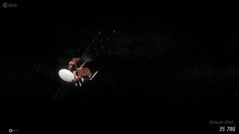 Satellite tumbling in space - Extracted from the ESA video "Space debris - a journey to Earth"
