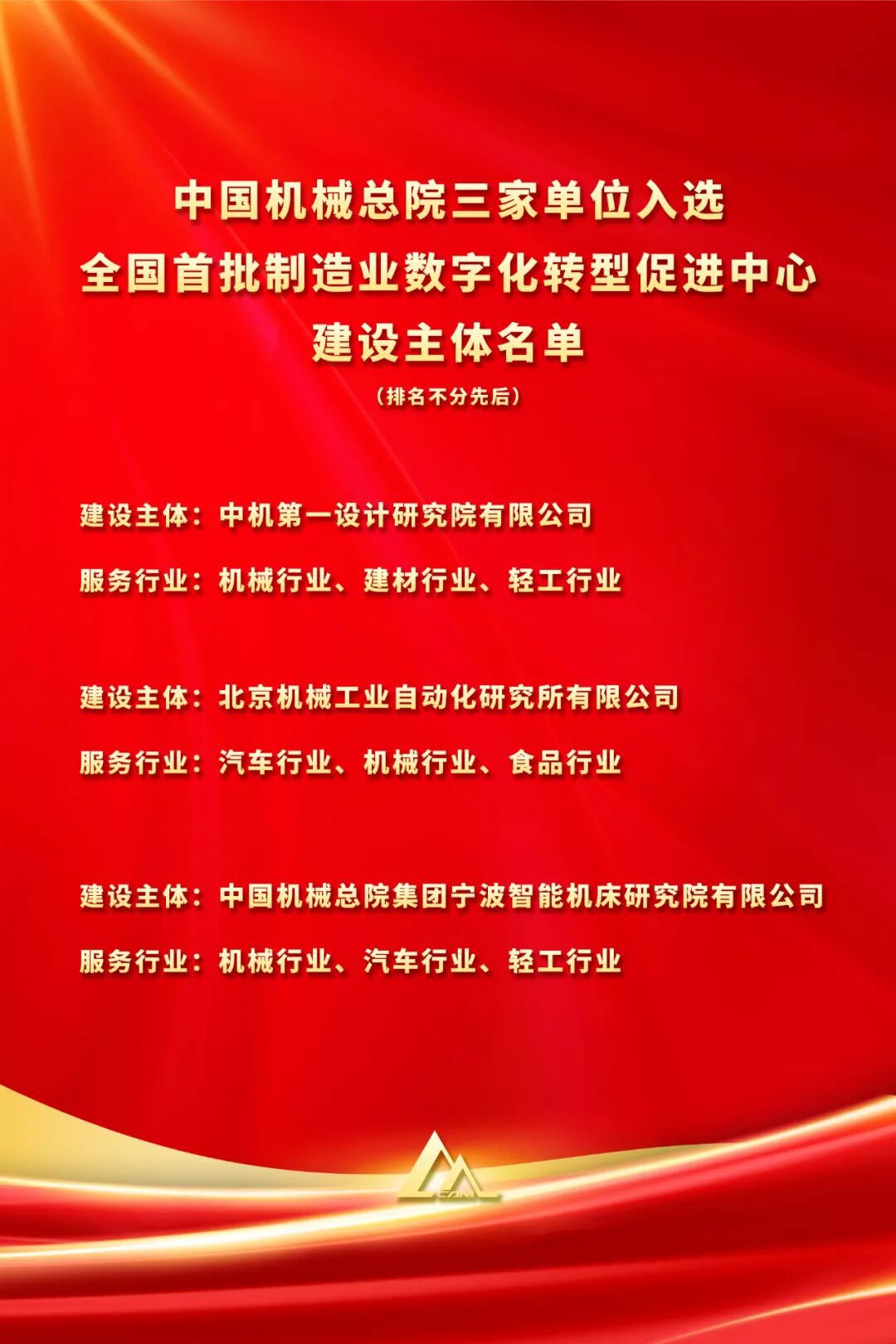全國(guó)首批！中國(guó)機(jī)械總院三家單位入選工信部首批制造業(yè)數(shù)字化轉(zhuǎn)型促進(jìn)中心建設(shè)主體名單